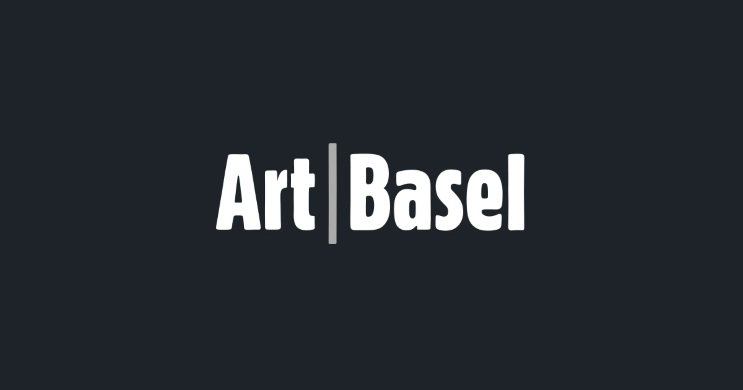 Art Basel fair visitors walking beneath a large sign at the fair entrance