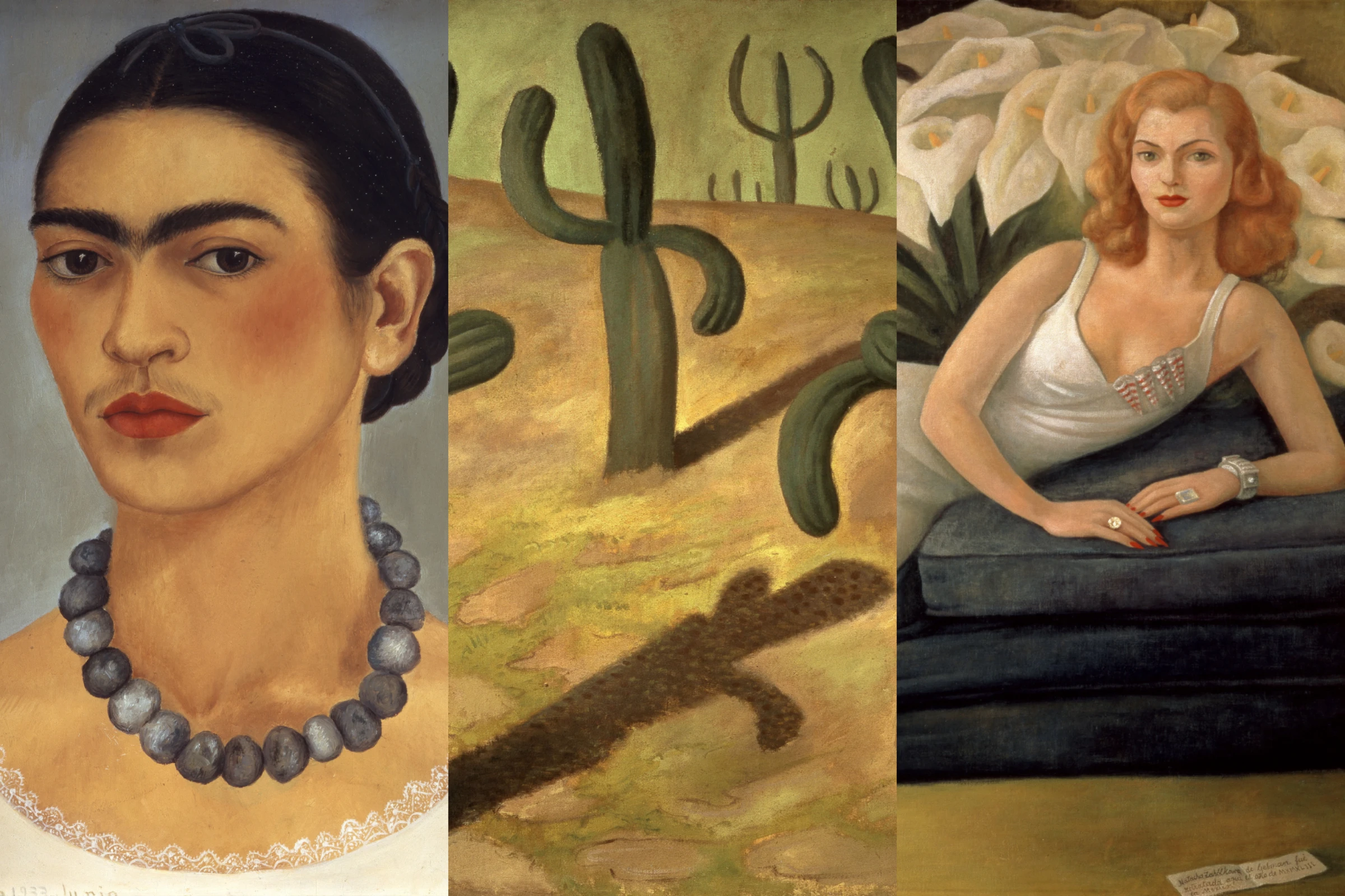 Frida Kahlo and Diego Rivera works from the Gelman Santander Collection shown in a museum exhibition setting.