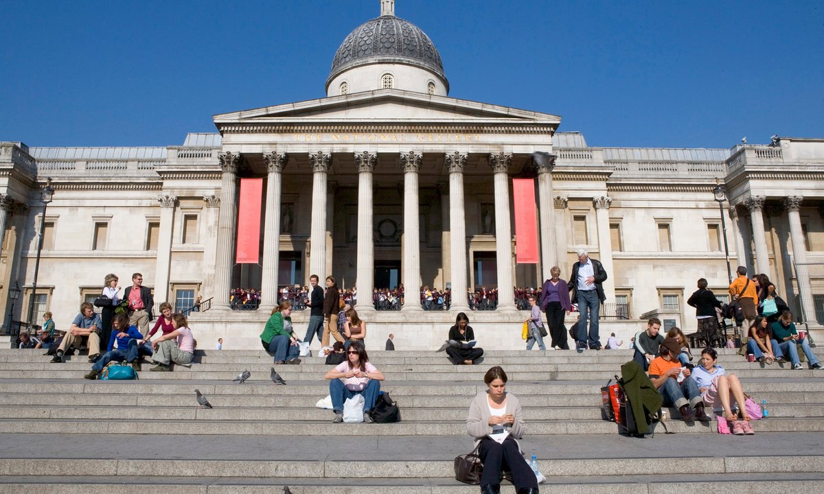 Visitors entering the National Gallery in London