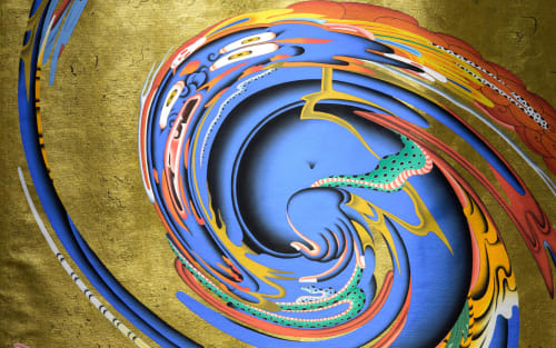 Visitors viewing contemporary works at an international art fair in Hong Kong.