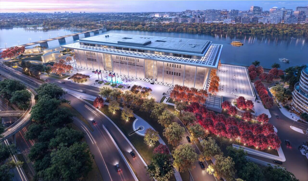 Exterior view of the John F. Kennedy Center for the Performing Arts in Washington, DC.