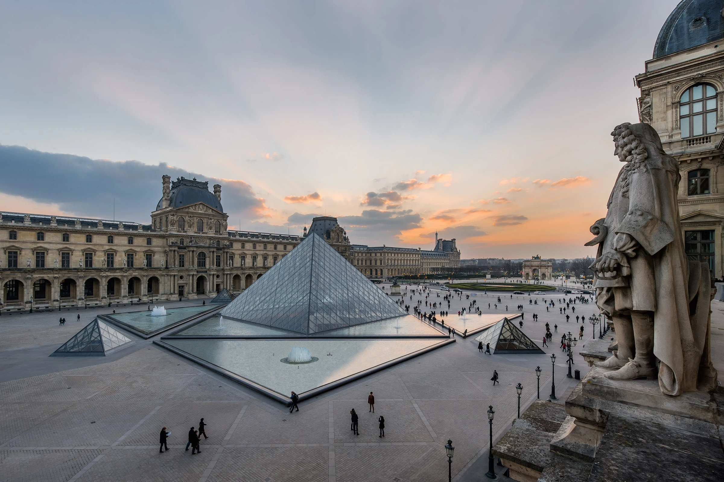 The Louvre pyramid courtyard in Paris.