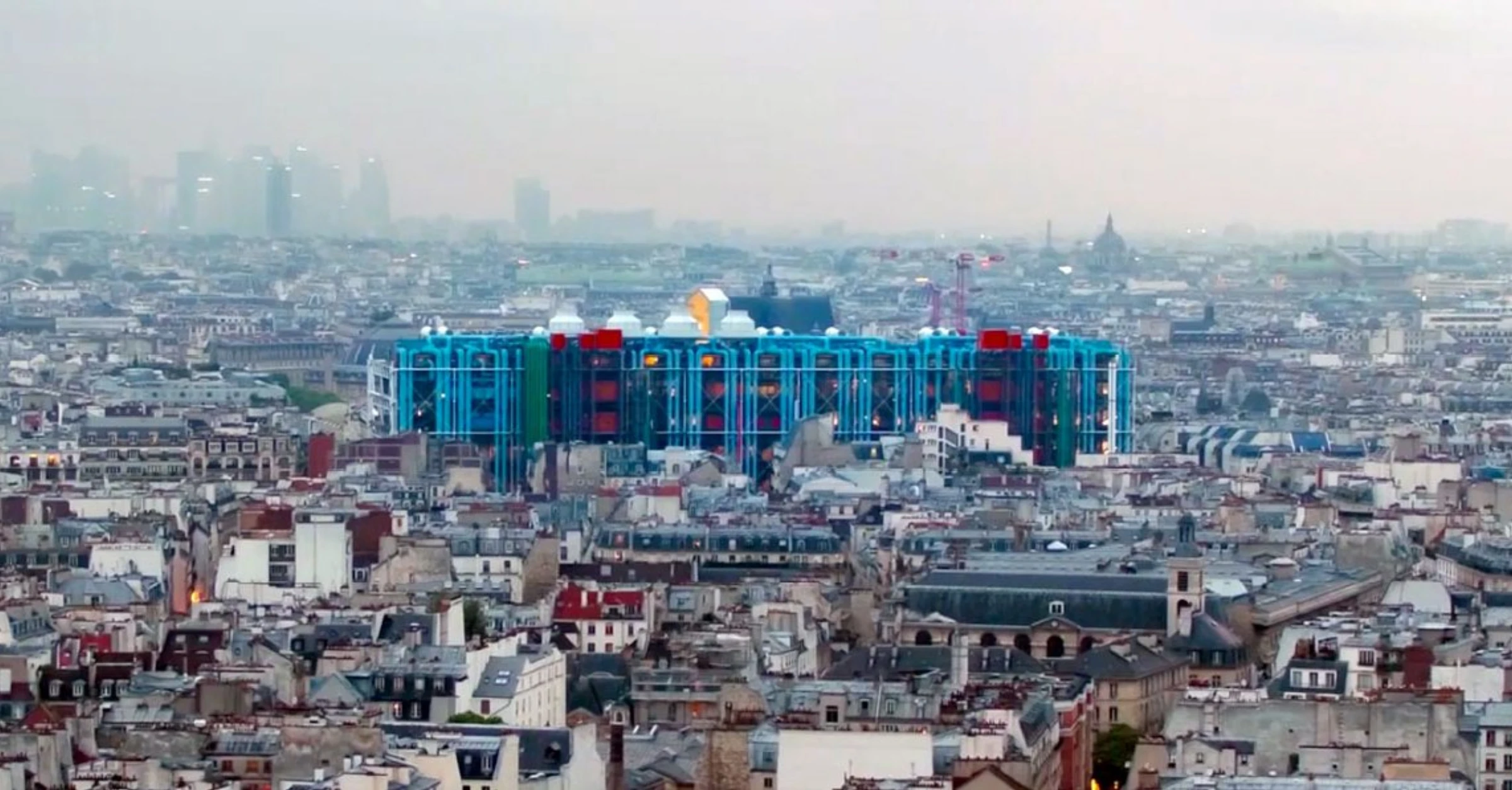 Exterior view of the Centre Pompidou building in Paris.