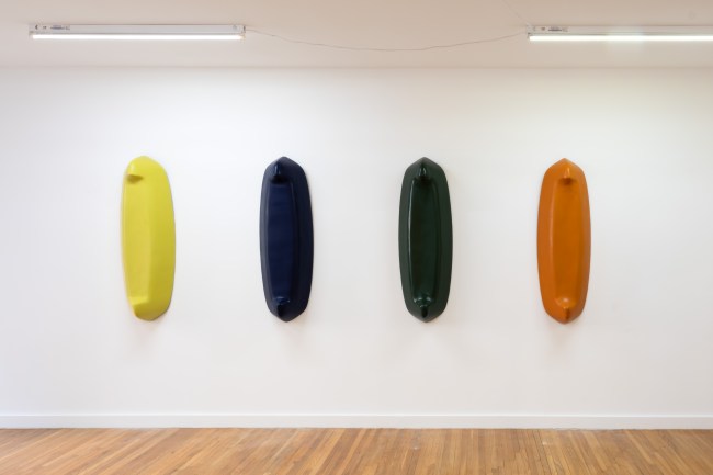 Installation view of a contemporary art exhibition in New York.
