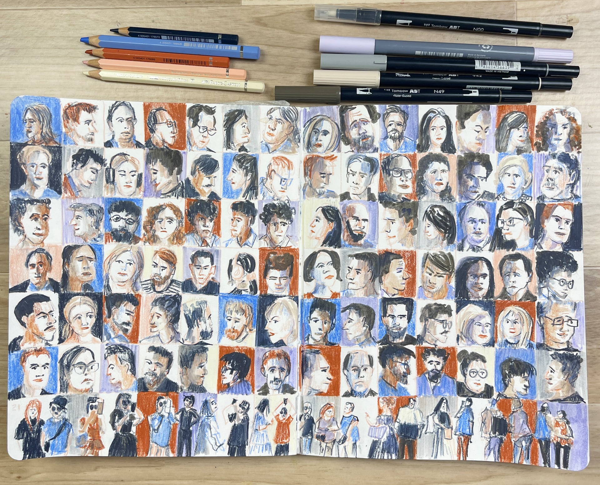 Sketcher Liz Steel drawing people in a Sydney cafe during the #OneWeek100People challenge