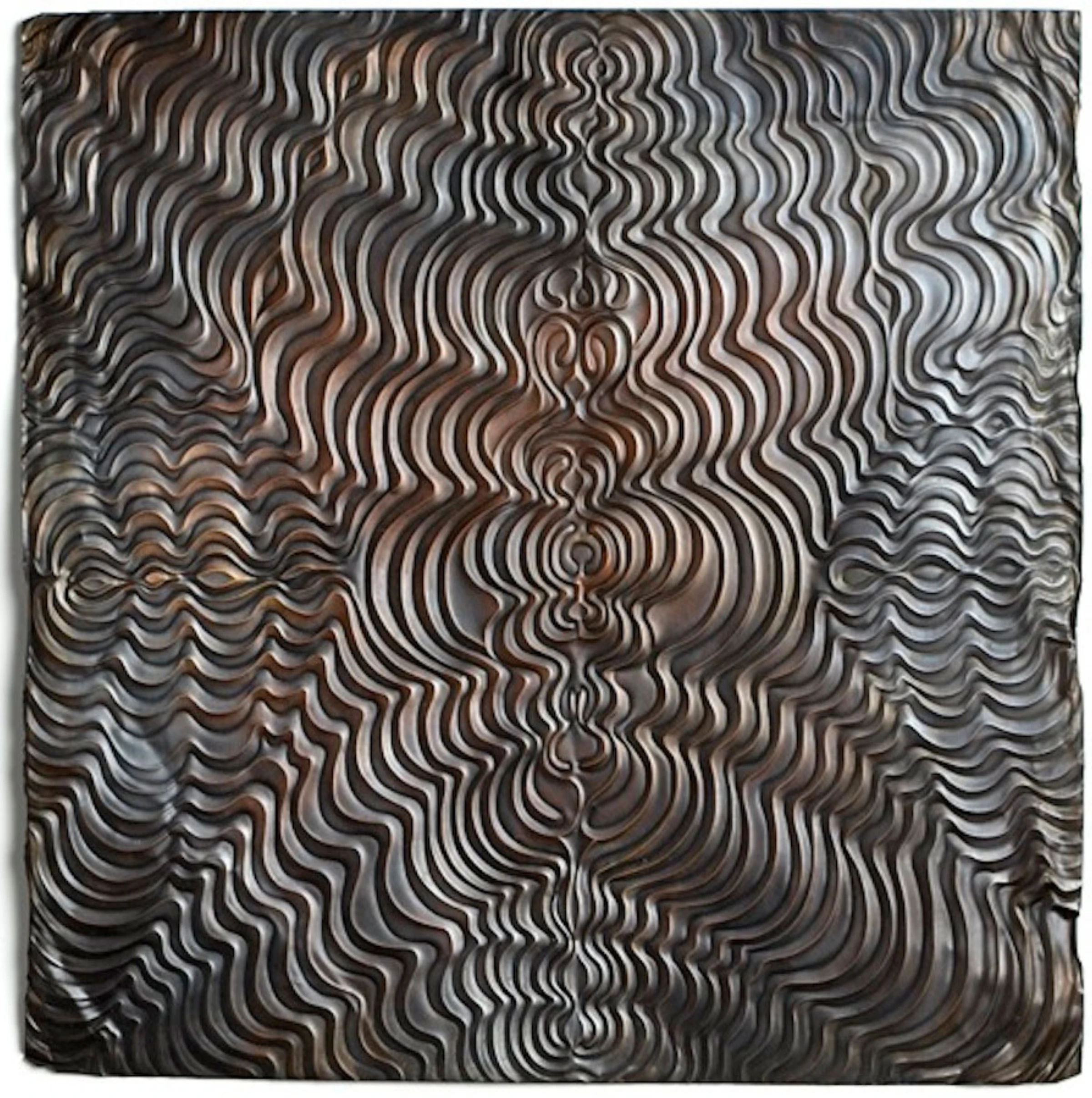 Looped wire sculpture by Ruth Asawa hanging against a neutral backdrop.