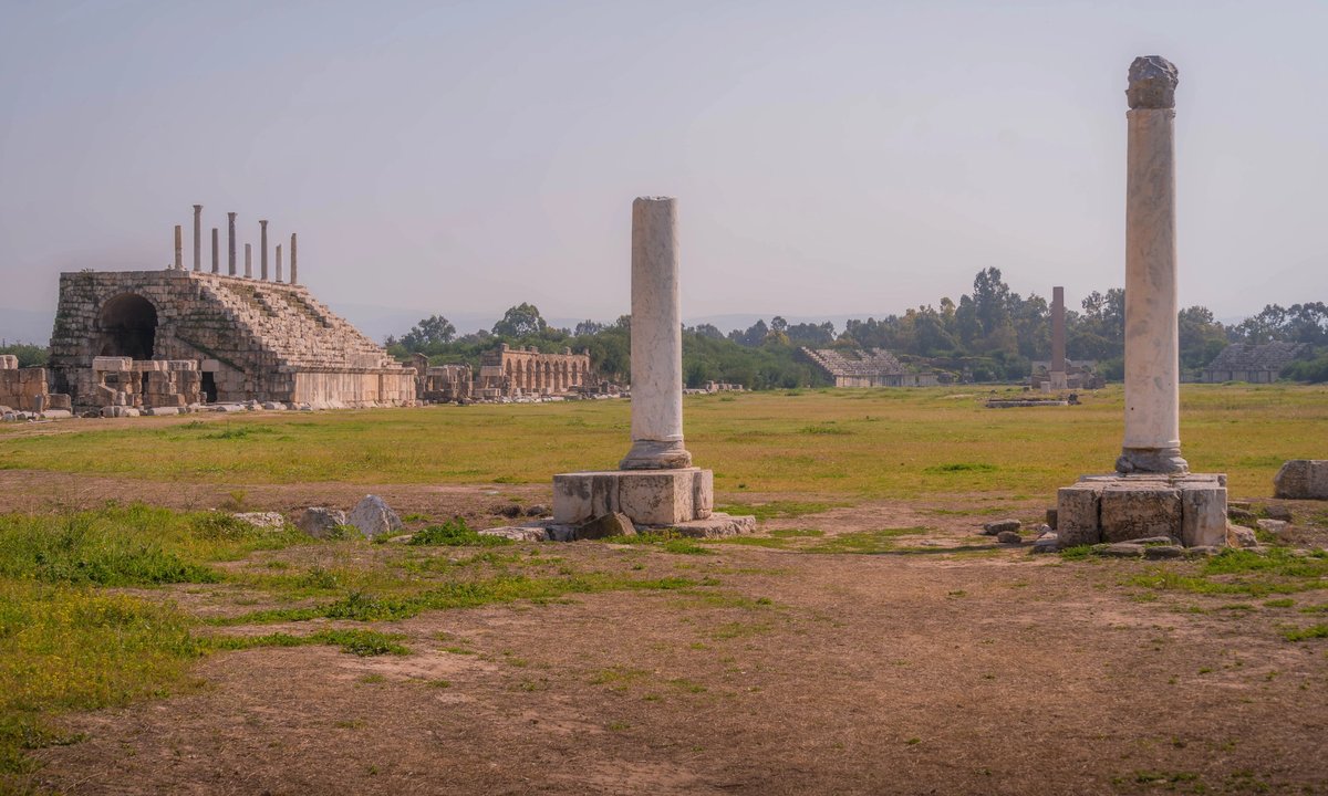 Ancient ruins and arch structures at the Al-Bass archaeological site in Tyre, Lebanon