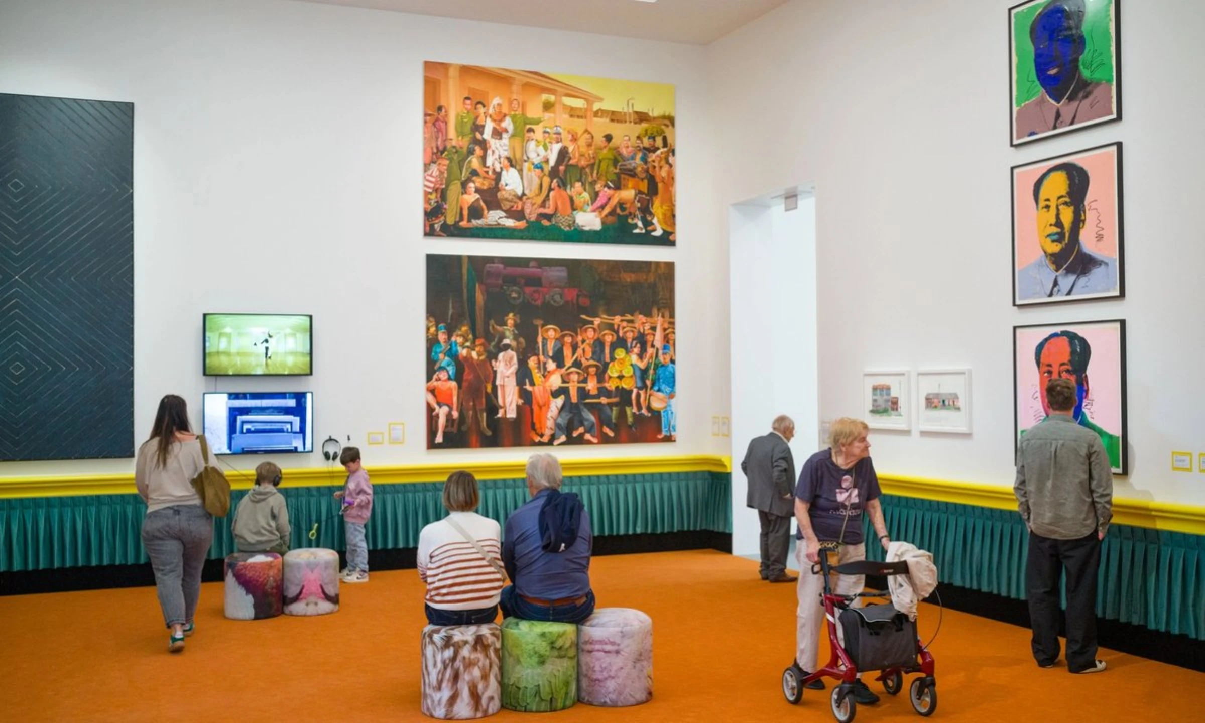 Installation view inside the Van Abbemuseum with contemporary works arranged in a redesigned gallery