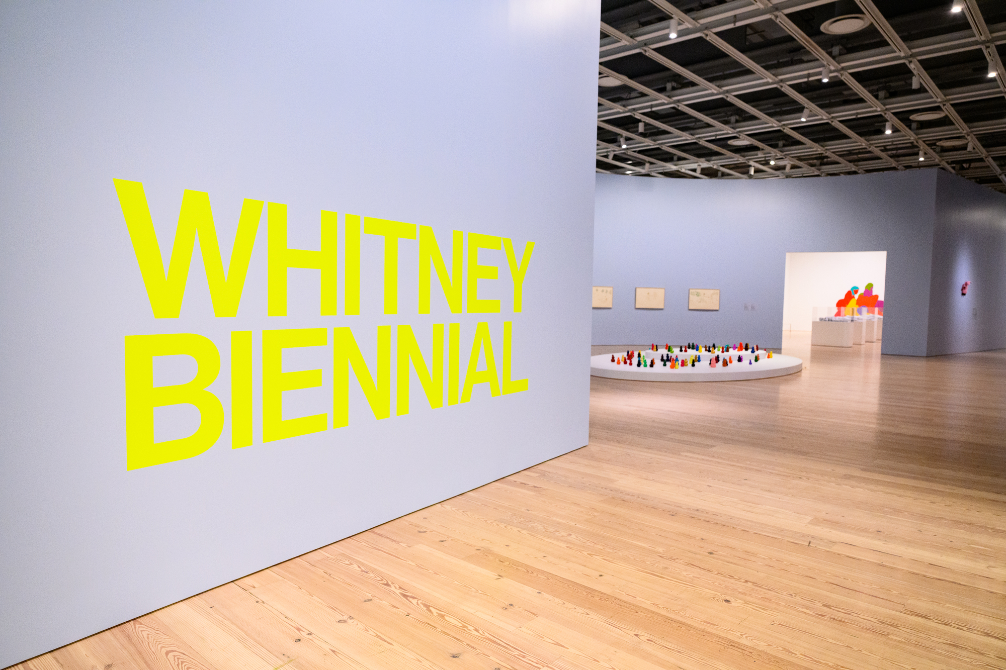Installation view from the Whitney Biennial 2026 during preview days in New York.